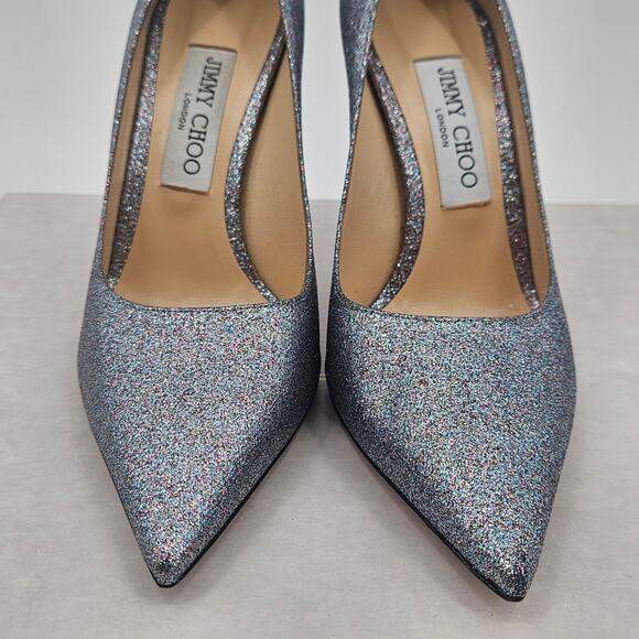 Jimmy Choo 100 Pumps Size 38 Pointed Toe Glitter Heels - Picture 4 of 11